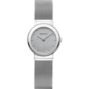 Elegante Uhr "Classic" in glänzender Silberfarbe mit meliertem Zifferblatt