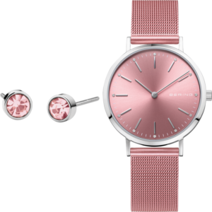 Schickes Charity-Set "Time For Life" mit eleganter Uhr in Pink und passenden Ohrsteckern