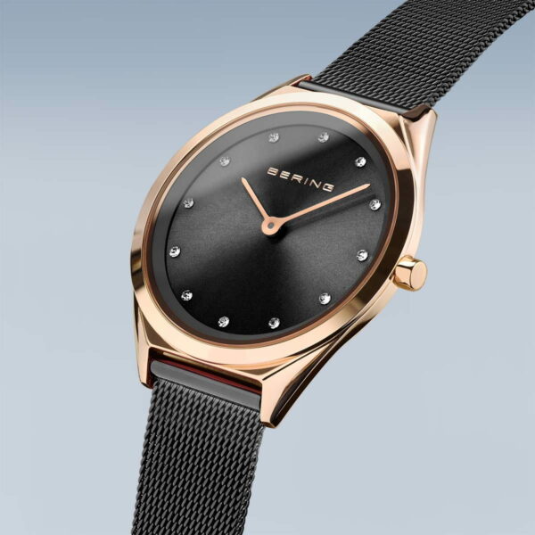 Elegant schicke Uhr "Ultra Slim" in Rosegold mit schwarzem Zifferblatt