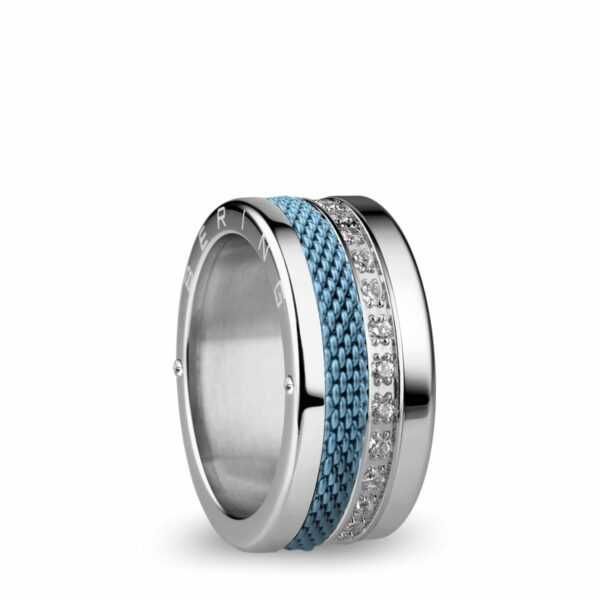 Elegante Ringkombination "Narvik" in Weiß-Blau und glänzender Silberfarbefarbe
