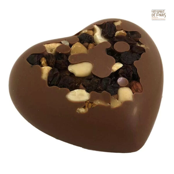 Großes Herz aus Vollmilchschokolade mit Nüssen und Rosinen von l'Esprit de Paris