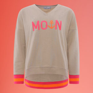 Hübsches Sweatshirt "Moin" mit V-Ausschnitt in Beige
