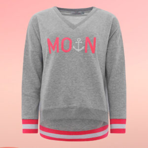 Hübsches Sweatshirt "Moin" mit V-Ausschnitt in Grau