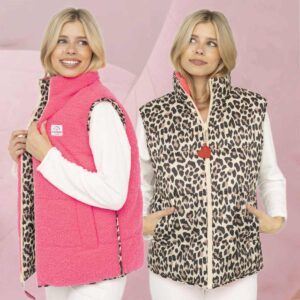 Coole, kuschelige Wendeweste "Leo Teddy" in Neonpink und Leo-Muster von Zwillingsherz
