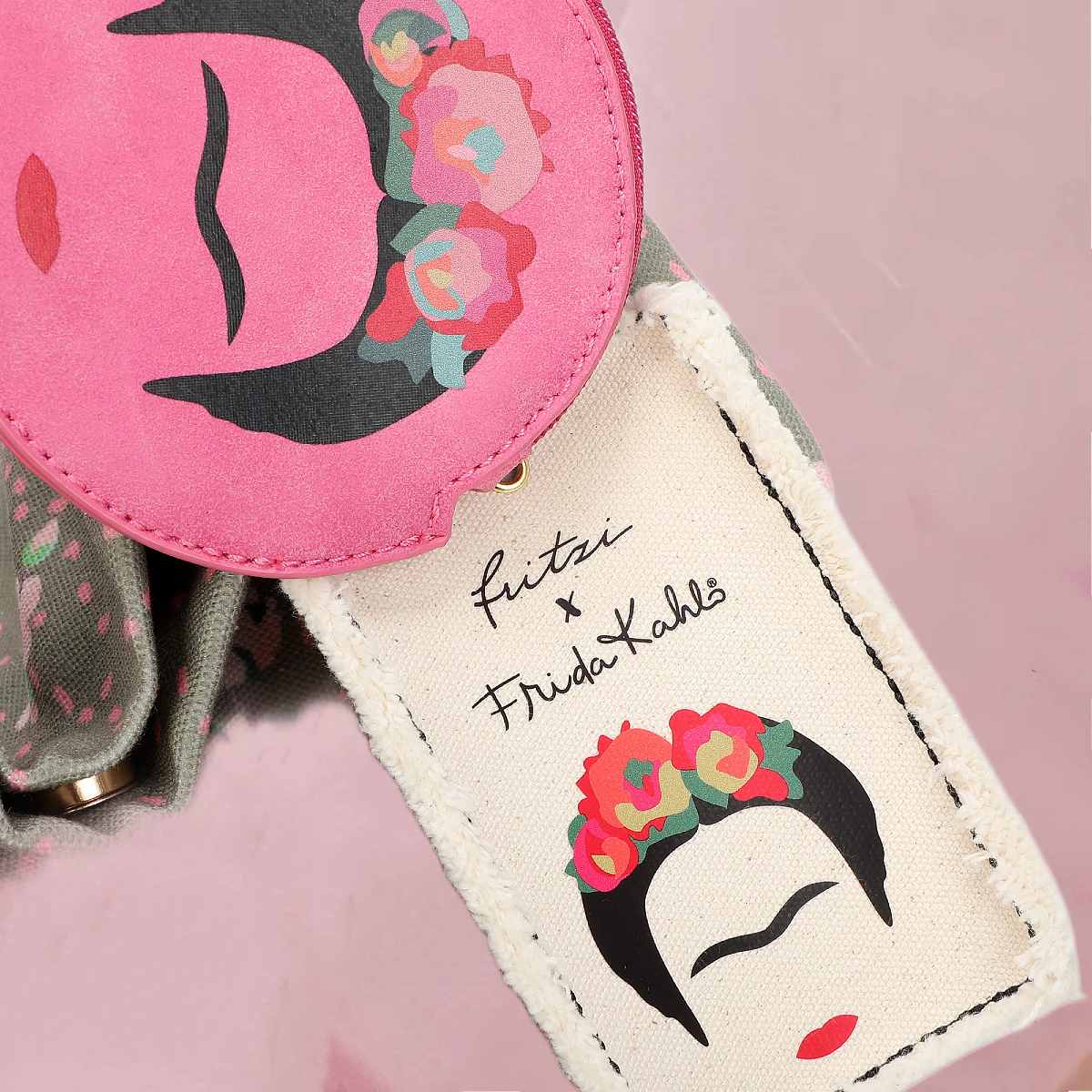 Coole Tasche "Fritzi x Frida Kahlo" mit Blüten-Illustrationen auf Grün von fritzi