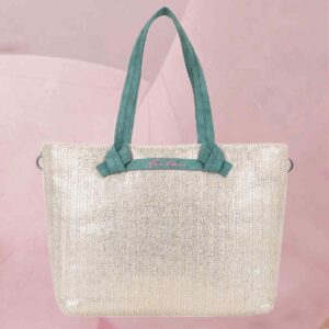 Großzügiger Shopper "Cloud Shopper Big Limited Painted Straw" in Silber-Grün von fritzi