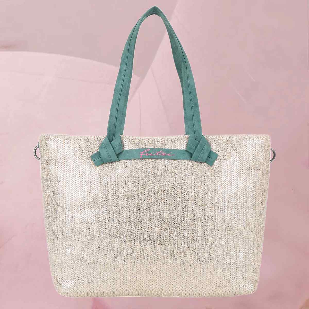 Großzügiger Shopper "Cloud Shopper Big Limited Painted Straw" in Silber-Grün von fritzi