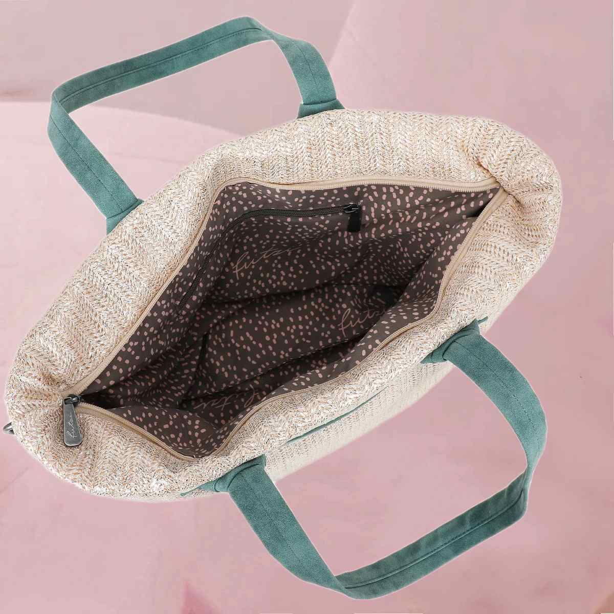Großzügiger Shopper "Cloud Shopper Big Limited Painted Straw" in Silber-Grün von fritzi