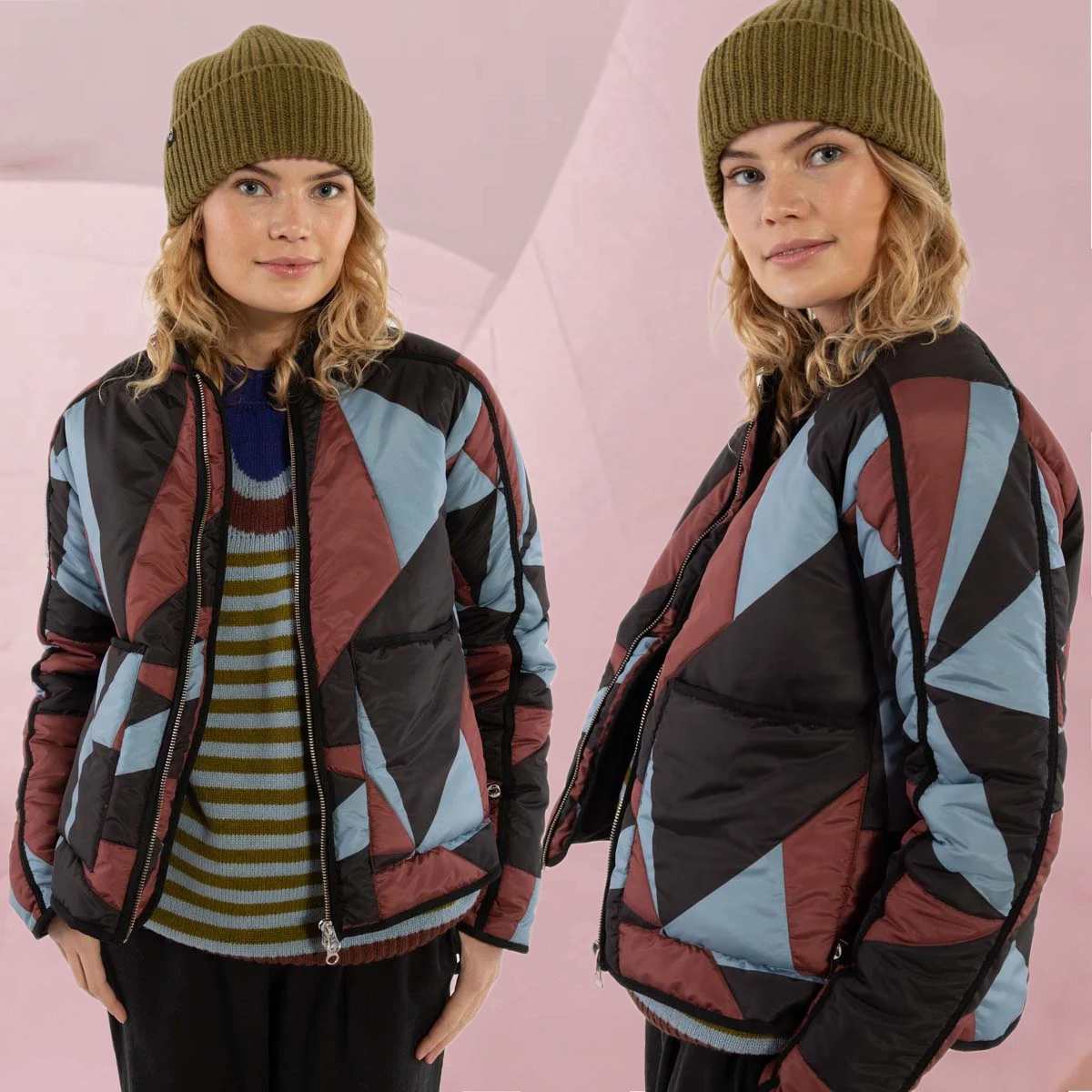 Wärmend kuschelige Thermojacke "Danemaple Thermo Jacket Dk Brick" im coolen Triangel-Muster von Danefae