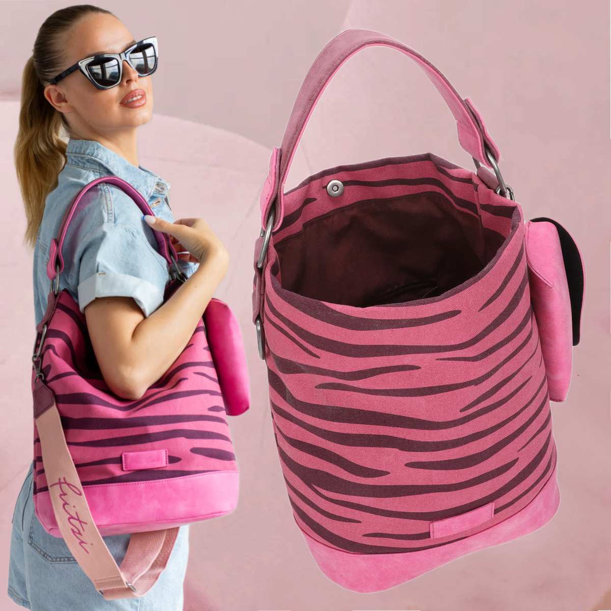Cool-originelle Rucksack-Tasche "Izzy07-Olga-Zebra" mit Zebrastreifen auf Pink von fritzi