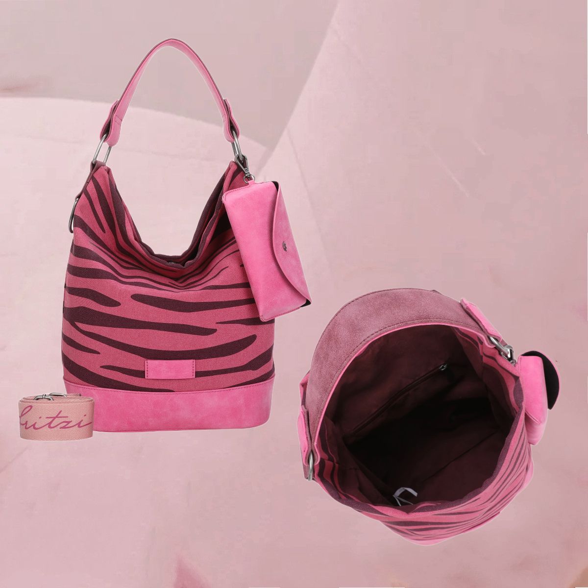 Cool-originelle Rucksack-Tasche "Izzy07-Olga-Zebra" mit Zebrastreifen auf Pink von fritzi