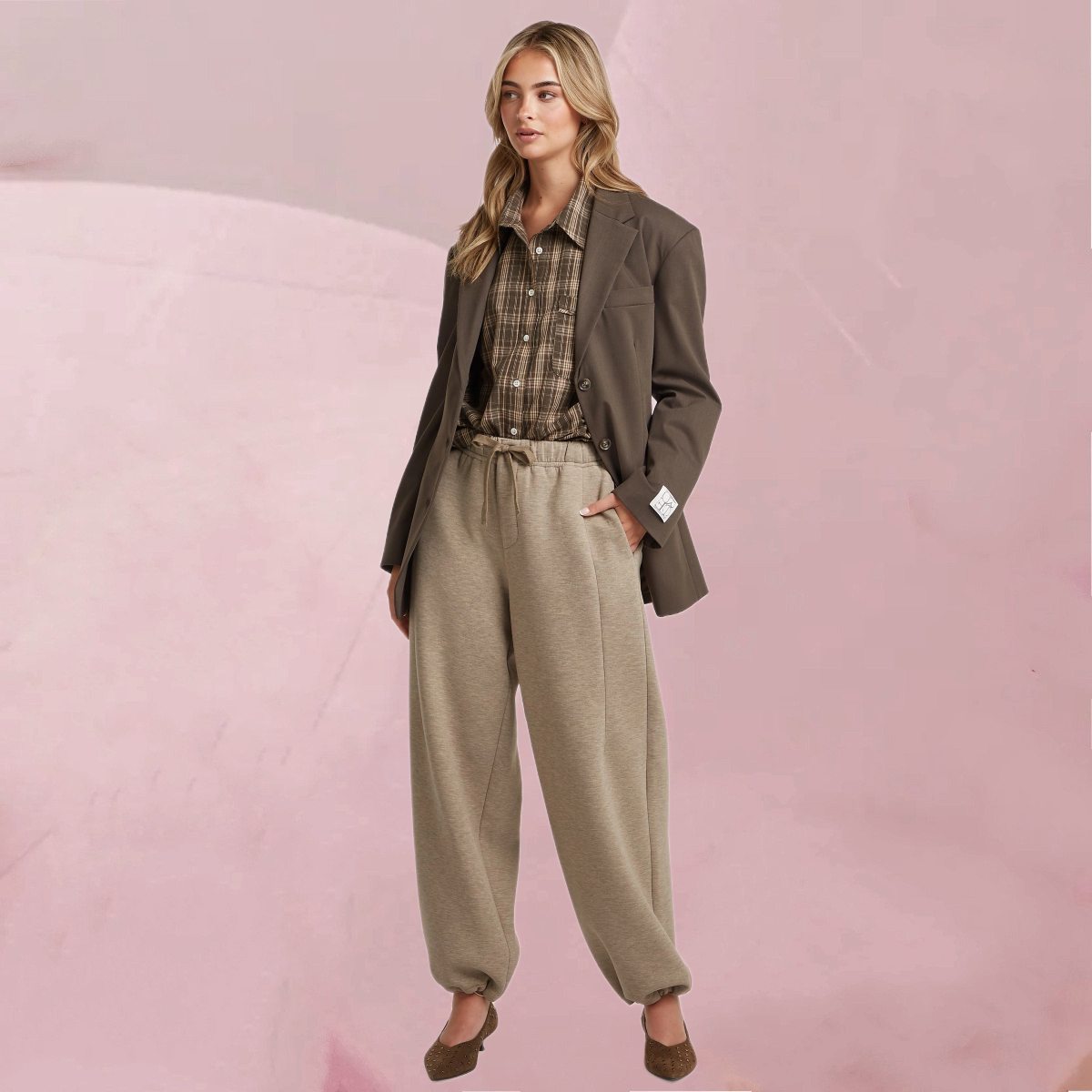 Legere Hose "Leo Pants" mit Kordelzug und Bündchen in Beige-Melange von Circle Of Trust