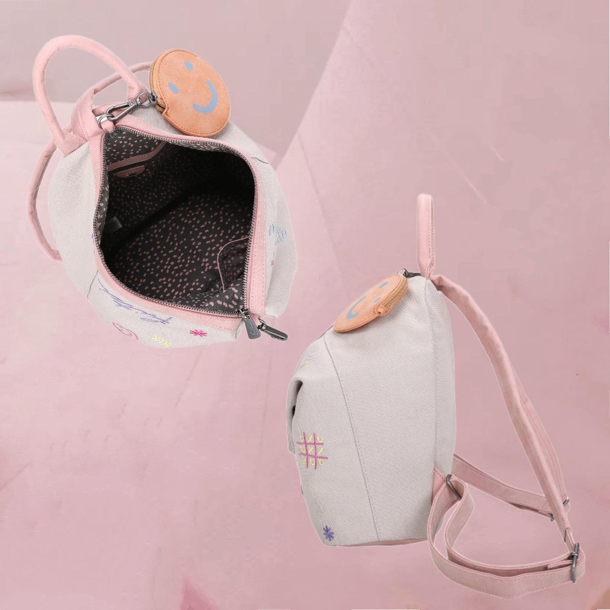 Flotter Backpack-Rucksack "Marit Limited Embro Fun" mit süßen Stickereien auf Sandfarben von fritzi