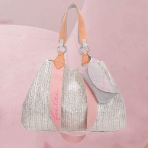 Lässiger Shopper "Izzy Medium Limited Painted Straw" in Silber-Beige von fritzi