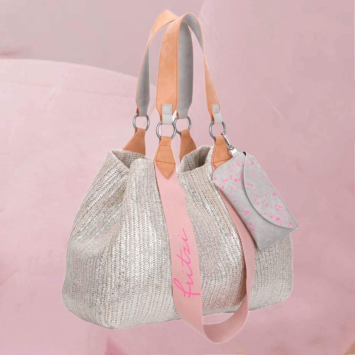 Lässiger Shopper "Izzy Medium Limited Painted Straw" in Silber-Beige von fritzi