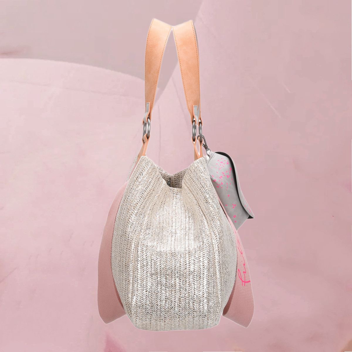Lässiger Shopper "Izzy Medium Limited Painted Straw" in Silber-Beige von fritzi
