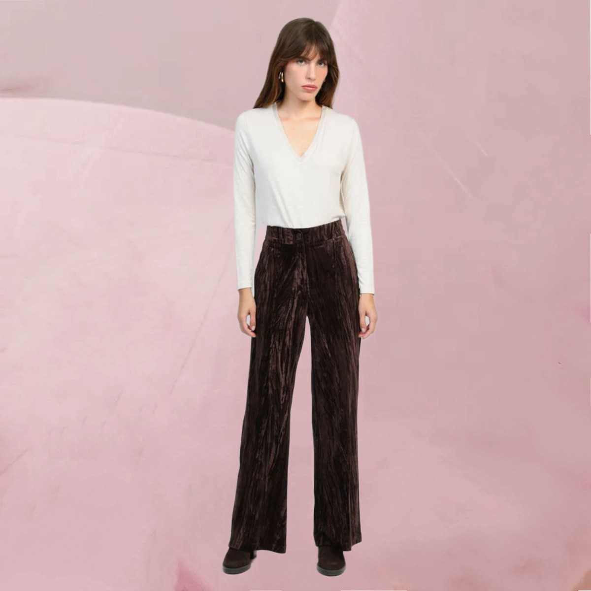 Samtig flotte Hose "Patrilou Chocolate Pants" in Schokoladenbraun von An'ge