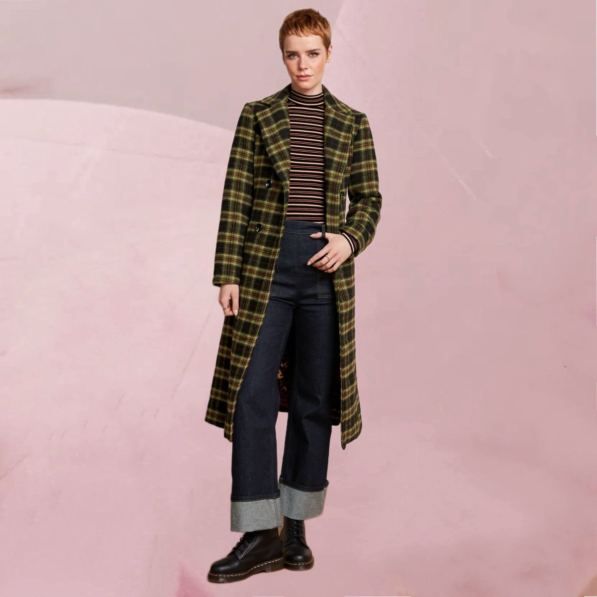 Elegant cooler Wintermantel "Robin Coat Charonne" im klassischen Karo-Muster auf Schwarz von King Louie