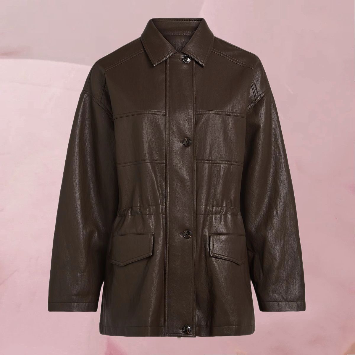 Lässig coole, hüftlange Jacke "Alexis Jacket Espresso" aus Kunstleder in Dunkelbraun von Circle Of Trust