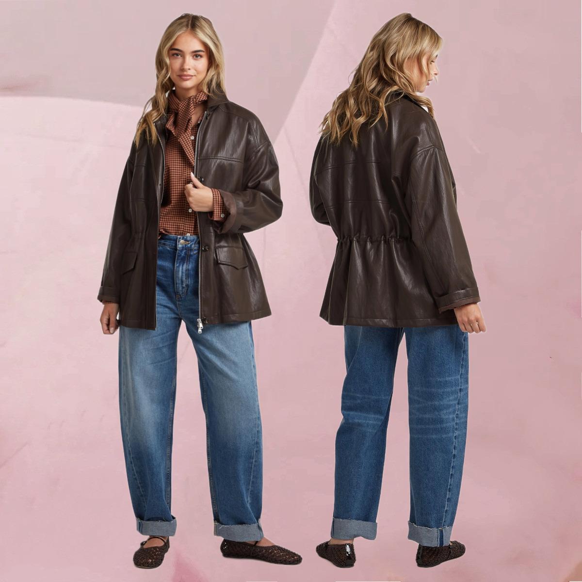Lässig coole, hüftlange Jacke "Alexis Jacket Espresso" aus Kunstleder in Dunkelbraun von Circle Of Trust