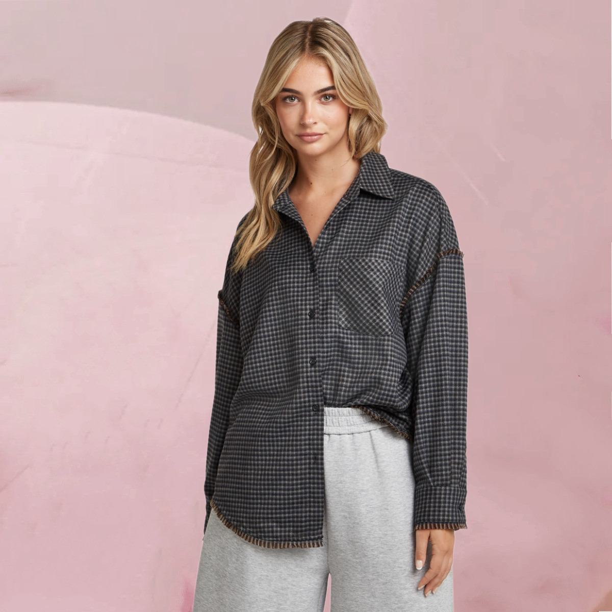 Cooles Holzfällerhemd "Carly Blouse Espresso" mit hübschem Karo-Muster in Dunkelblau von Circle Of Trust