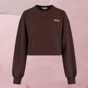 Flott-legerer Sweater „Sweater Darcy Chocolate Martini“ mit dezenten Glitzerelementen auf Dunkelbraun von Harper & Yve