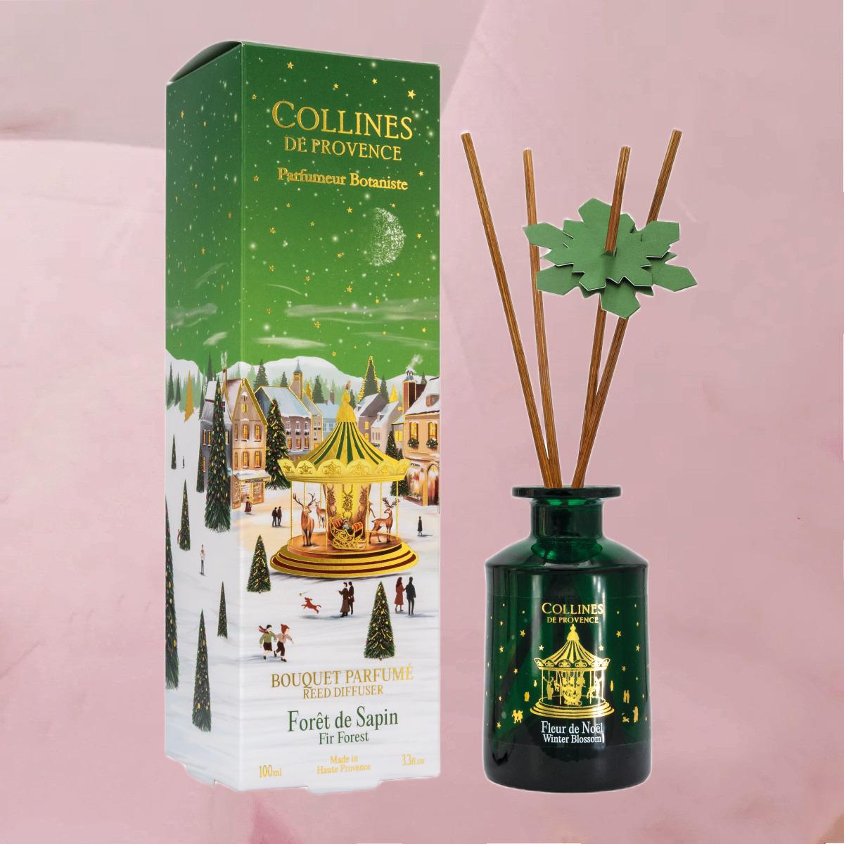 Winterliche Raumduftdiffusoren mit einzigartigen, weihnachtlichen Duftkreationen im 100ml-Glas inkl. Duftstäbchen von Collines de Provence
