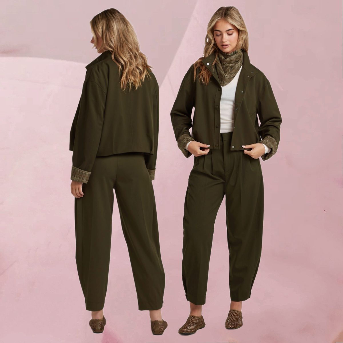 Hübsche, lässige Kurzjacke "Inger Jacket Raw Umber" in meliertem Dunkelgrün von Circle Of Trust