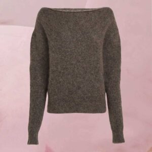 Flotter Strickpullover "River Knit Raw Umber" mit weitem Ausschnitt in meliertem Braun