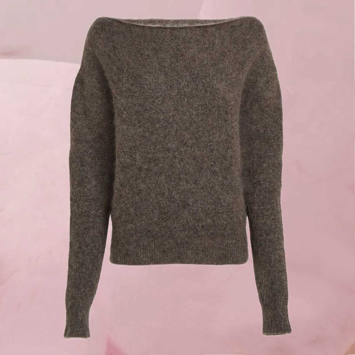 Flotter Strickpullover "River Knit Raw Umber" mit weitem Ausschnitt in meliertem Braun