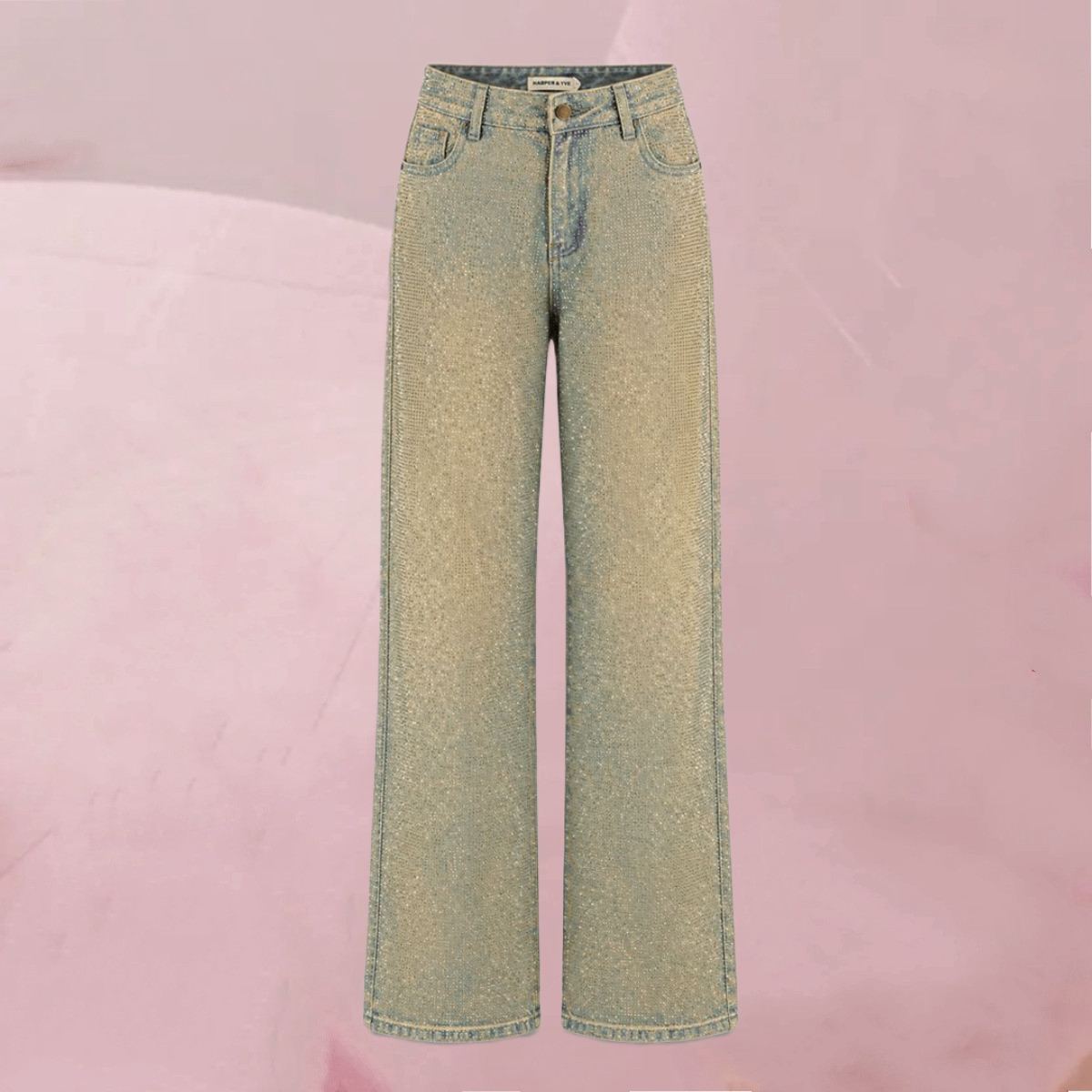Coole, verwaschene Jeans „Jeans Yve Dirty Taupe“ mit raffiniertem Allover-Strassmuster von Harper & Yve