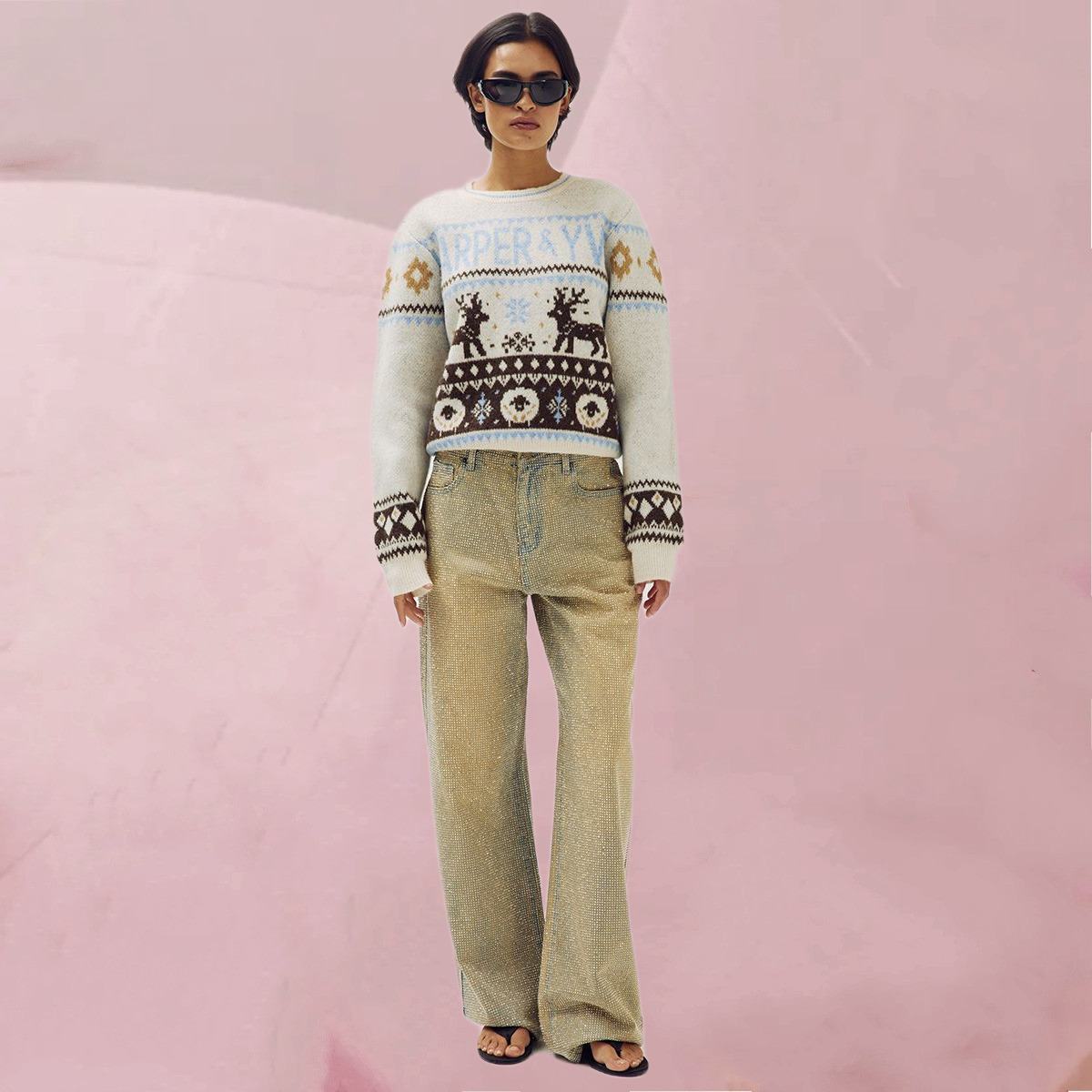 Coole, verwaschene Jeans „Jeans Yve Dirty Taupe“ mit raffiniertem Allover-Strassmuster von Harper & Yve