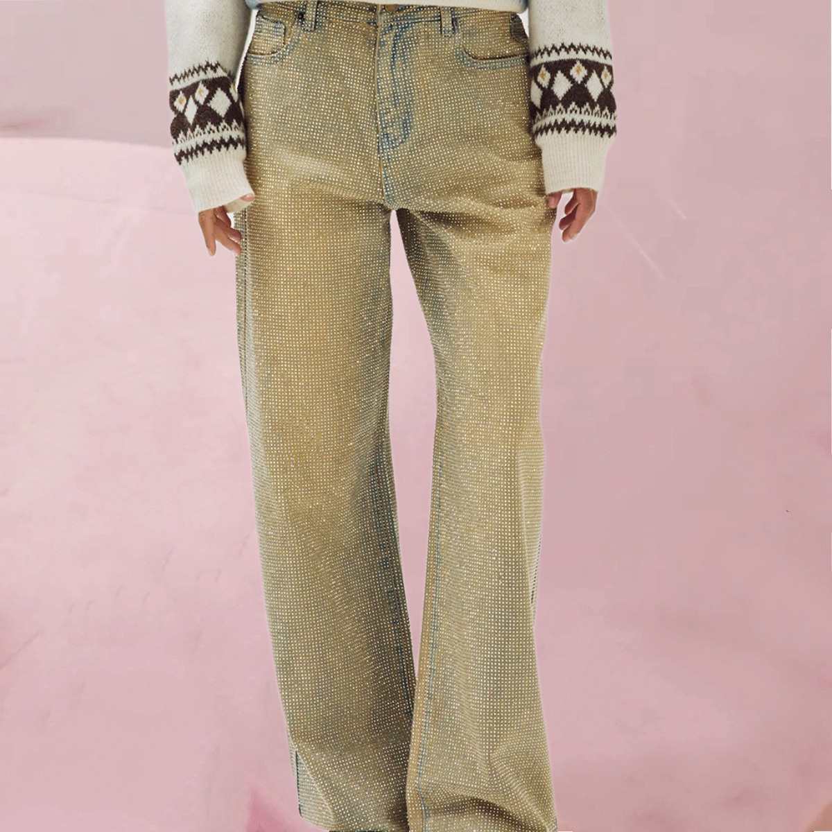 Coole, verwaschene Jeans „Jeans Yve Dirty Taupe“ mit raffiniertem Allover-Strassmuster von Harper & Yve